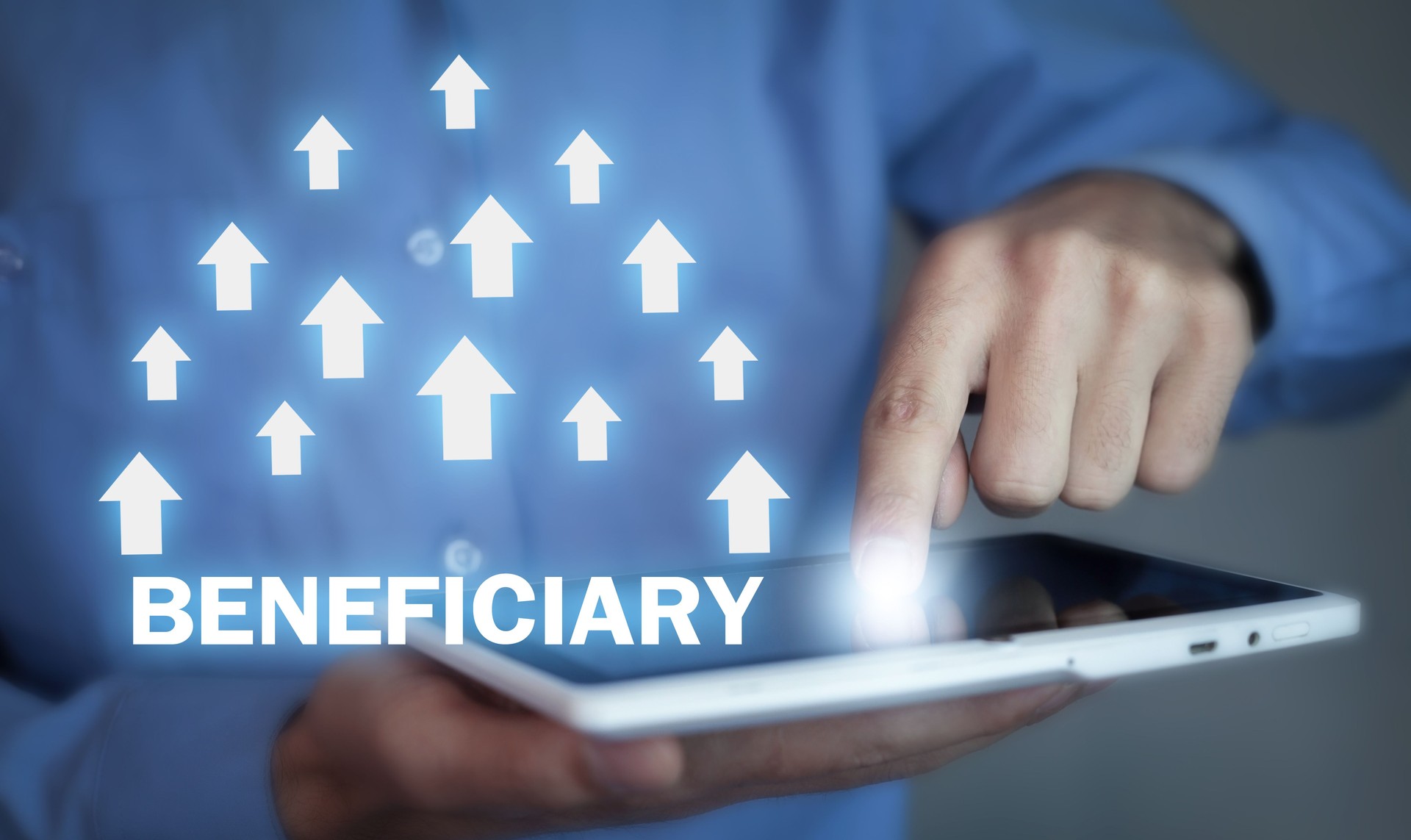 Word Beneficiary with arrows. Business concept